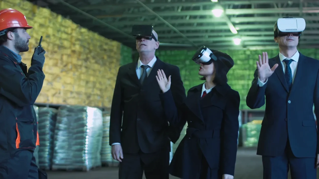 the businesspeople in vr headset in storage