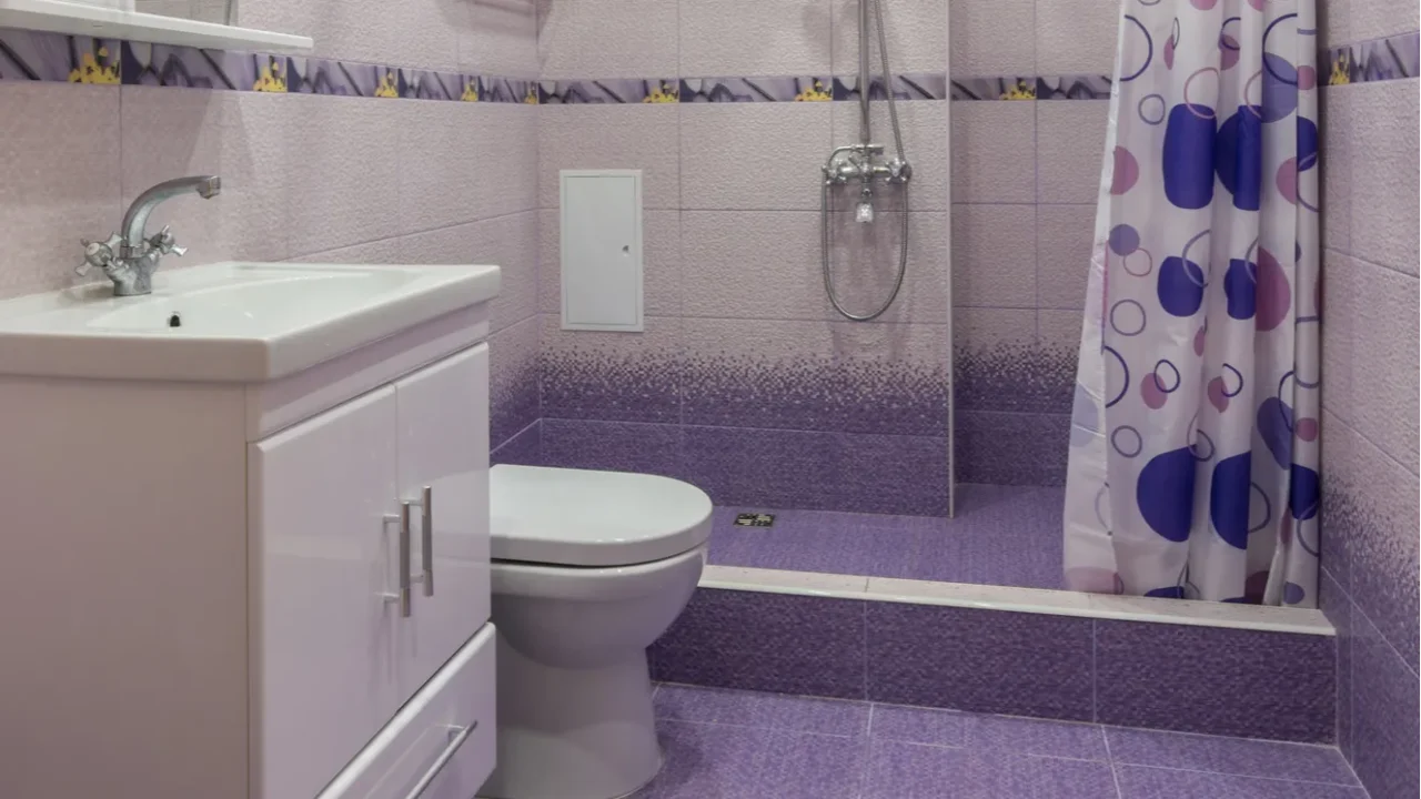 the interior of a bathroom with wc