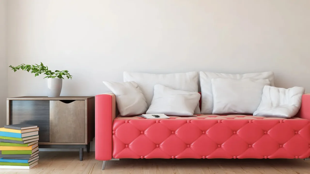 white minimalist room interior with sofa on a wooden floor
