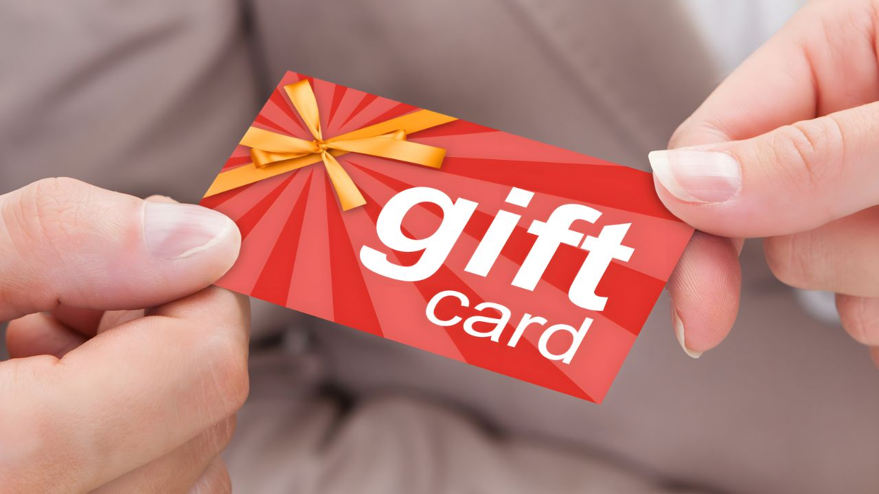 A gift card with a ribbon design.
