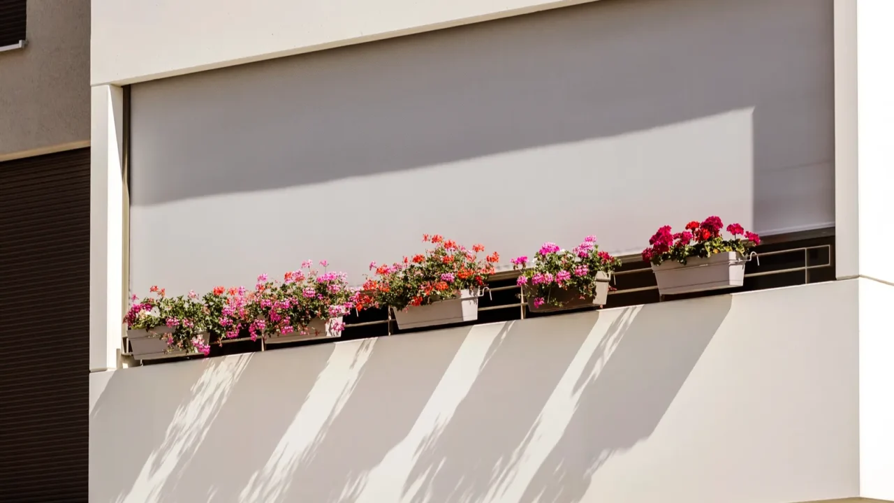 balcony with flowers and external shutters modern decorated balcony with