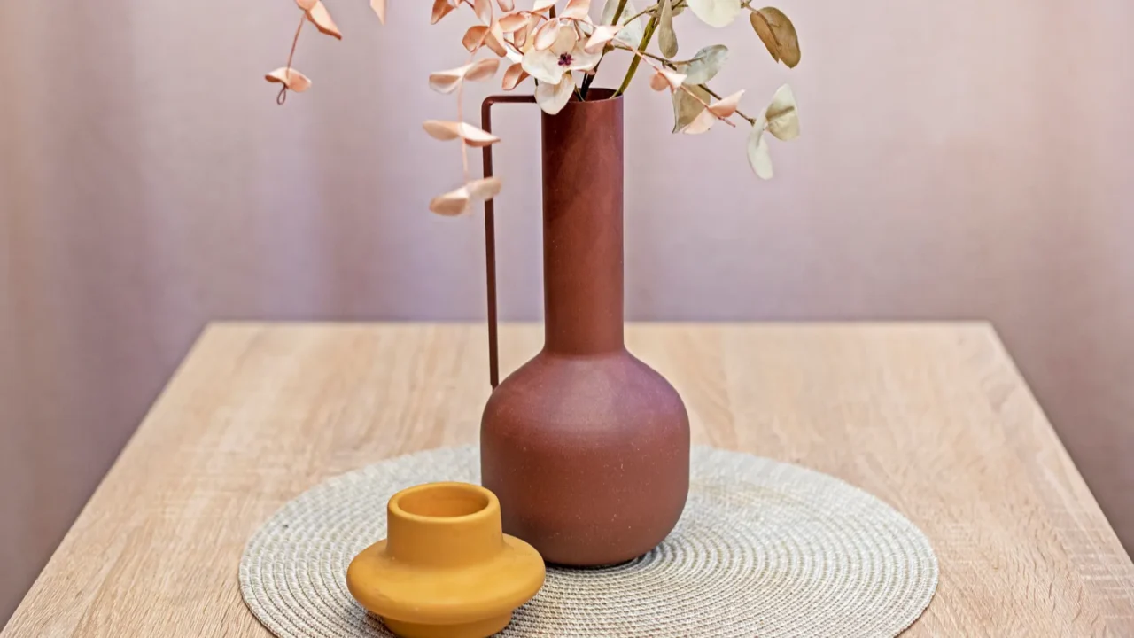 dry ikebana in a vase in a pastel interior color