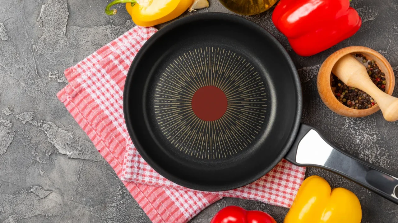 frying pan empty nonstick frying pan and kitchen utensils set