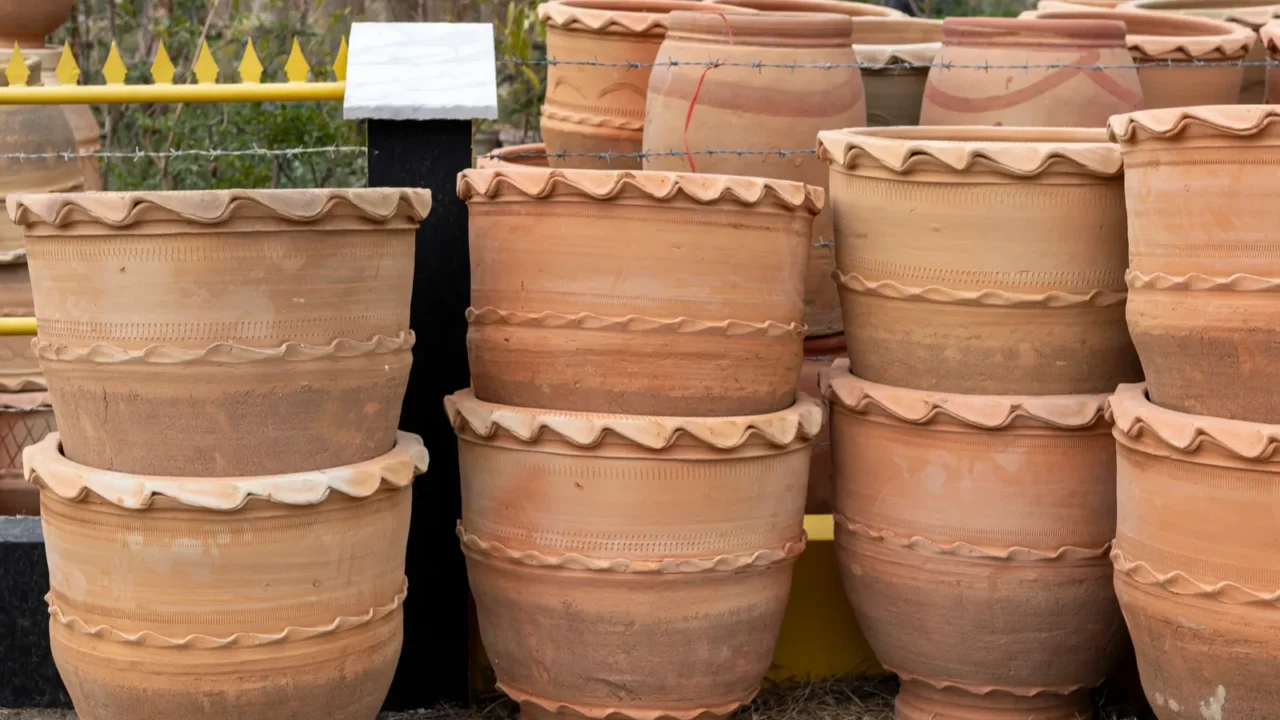 large empty plant pots in nursery for gardening