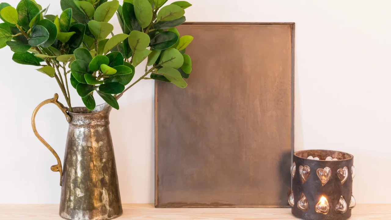 vintage style home decor composition metal frame with copy space