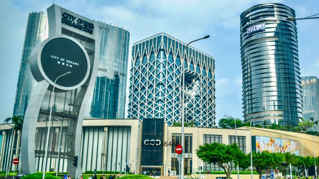 The City of Dreams skyscrapers in Macau featuring modern, high-rise commercial buildings.
