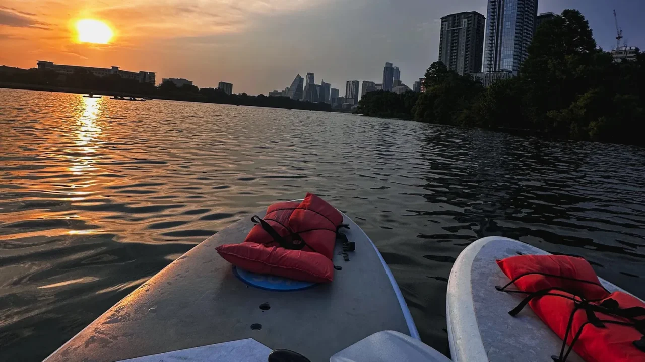 a tranquil scene from lady bird lake in austin viewed