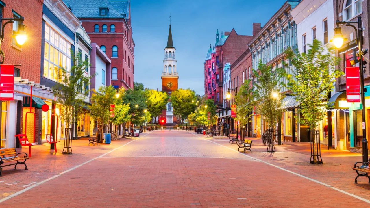 burlington vermont usa at church street marketplace at twilight