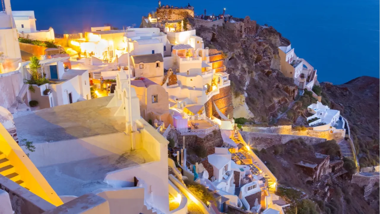 oia village on santorini in sunset greece