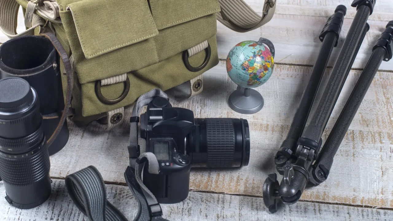 photographer camera bag and tripod