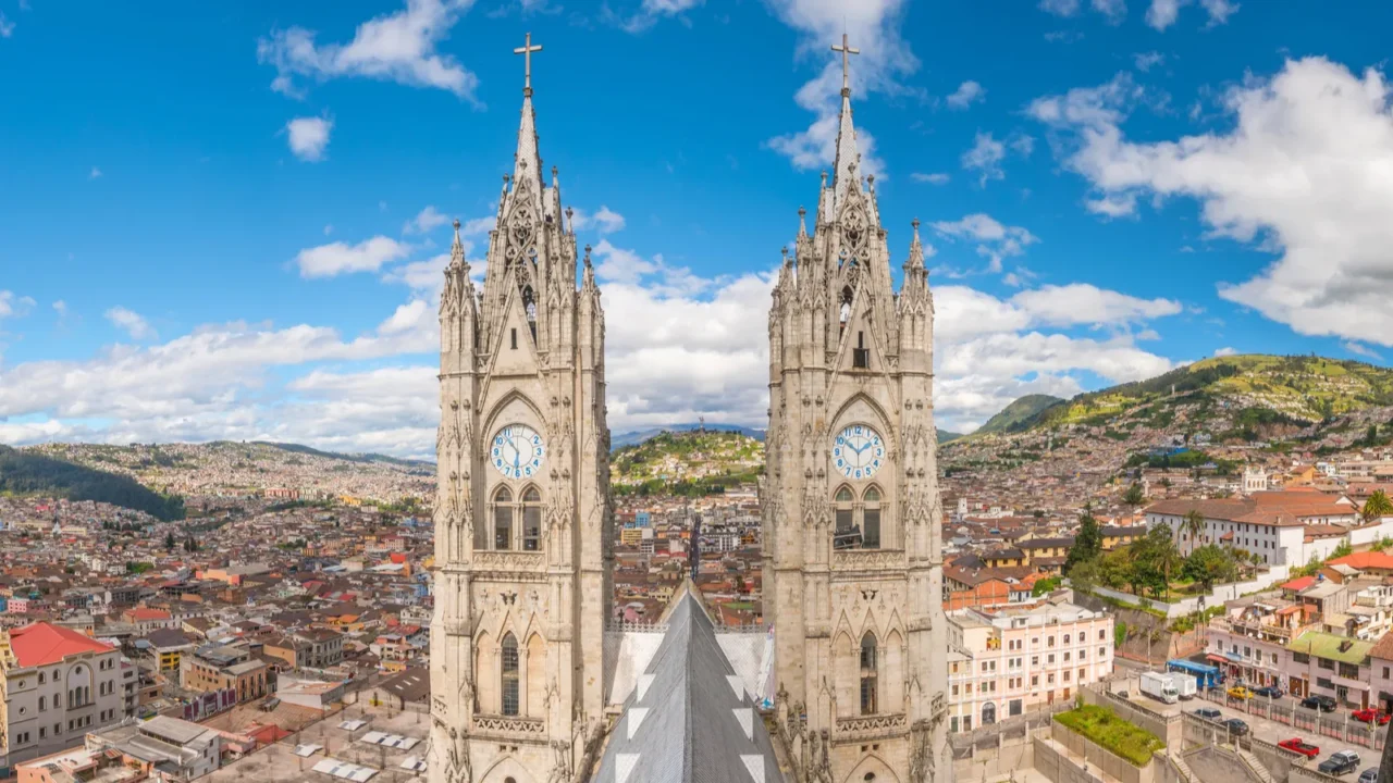 basilica del voto nacional and downtown quito in ecuador