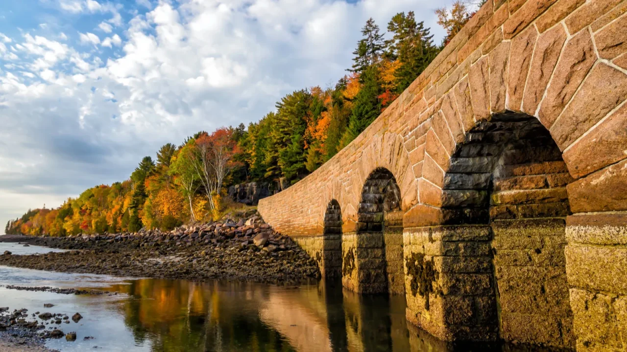 beautiful fall colors of acadia national park in maine usa