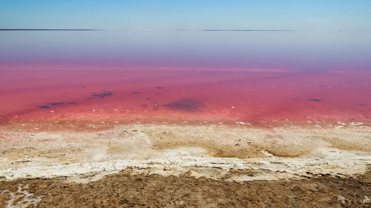 beautiful pink lakes with salt water for treatment