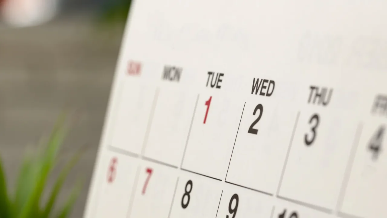 calendar page close up on office desk