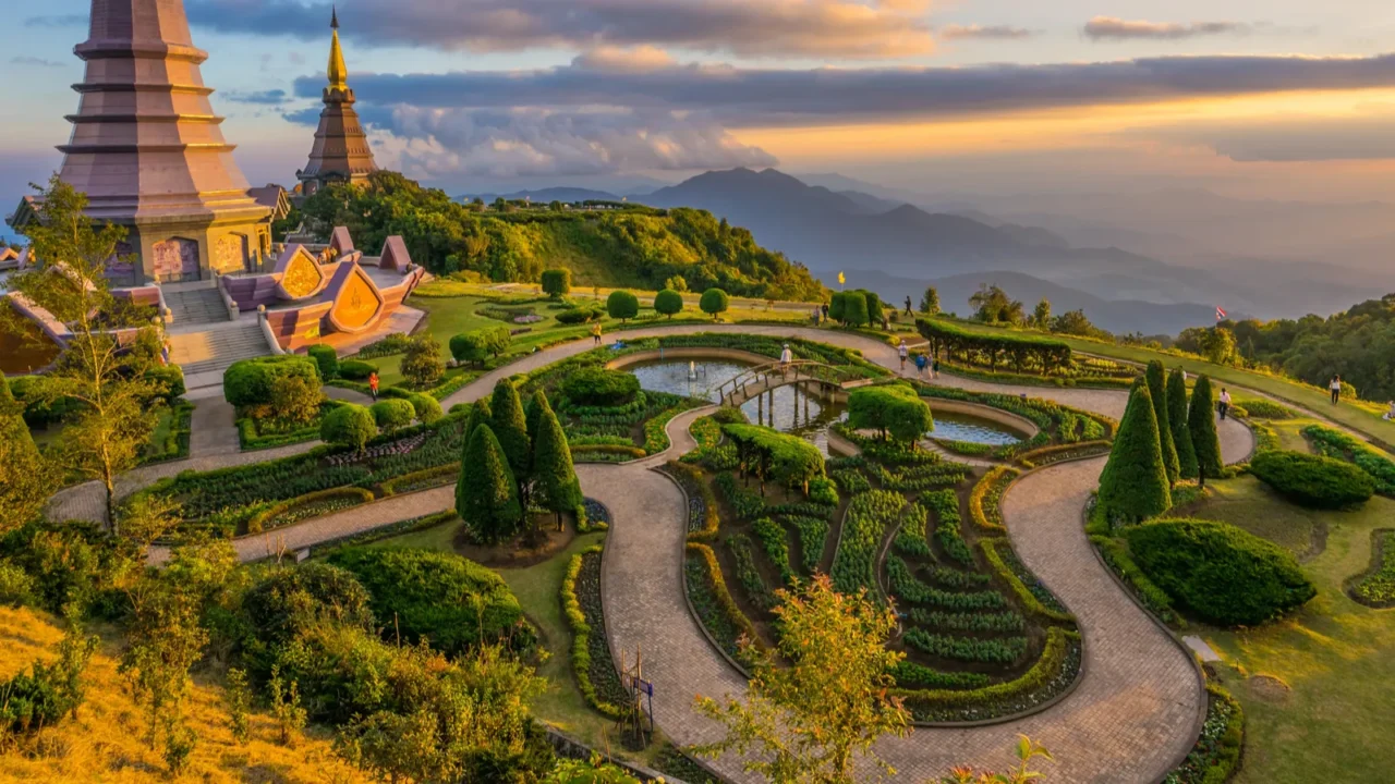landscape of two pagodas at doi inthanon chiang mai thailand
