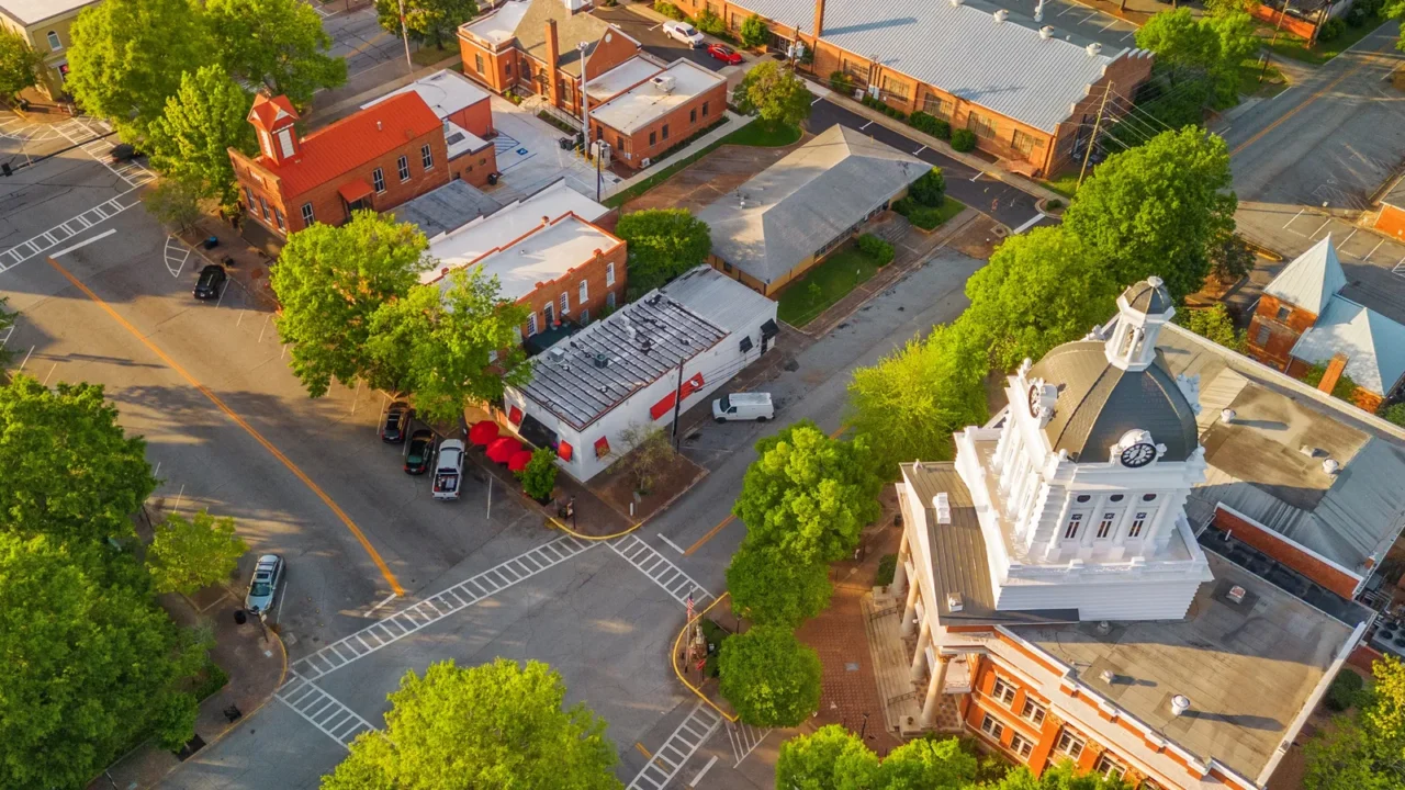 madison georgia usa overlooking the downtown historic district