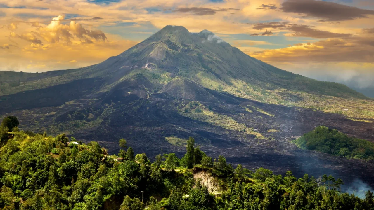 panoramic view of volcano batur on bali indonesia in a
