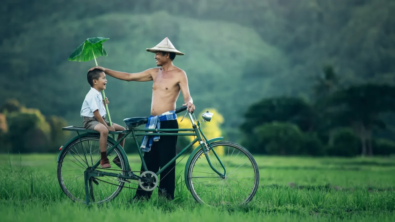 the joy of thai father and son after school in