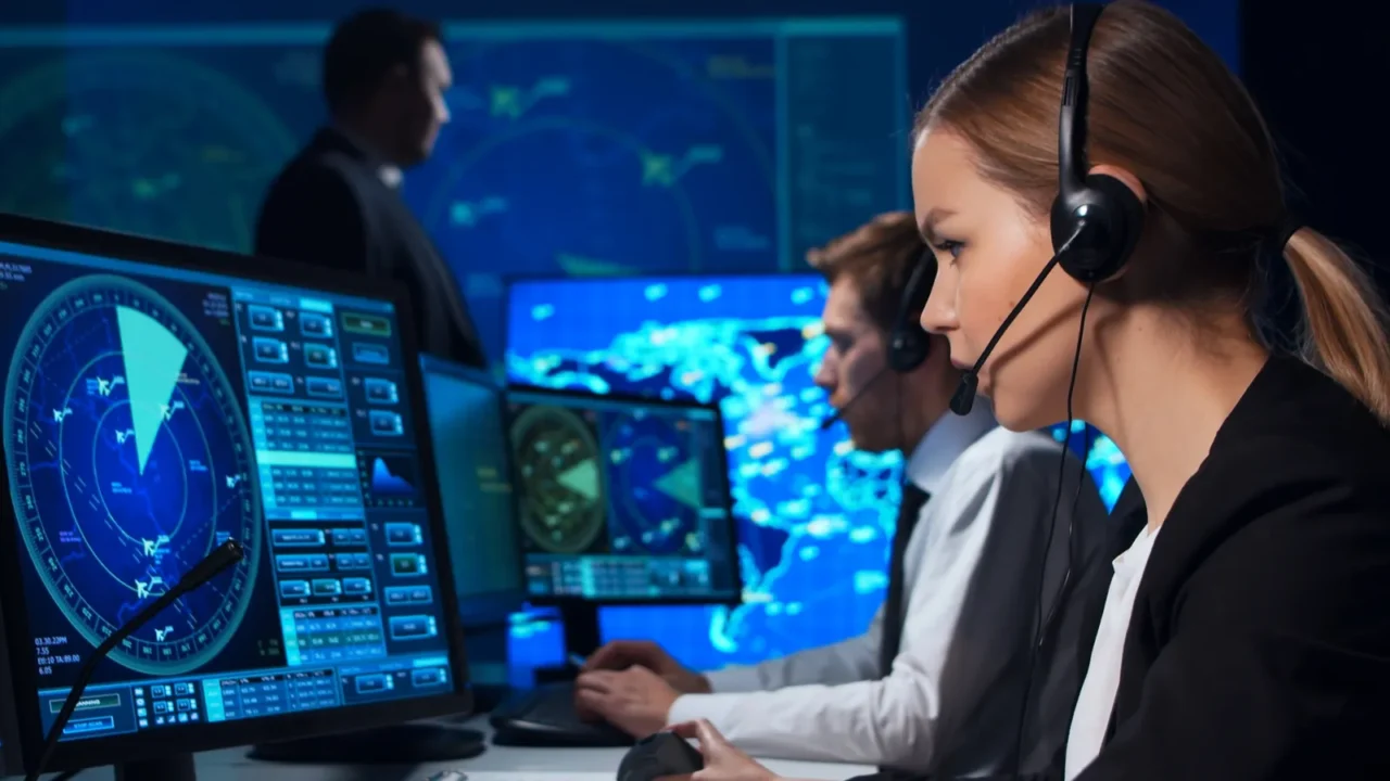 workplace of the air traffic controllers in the control tower