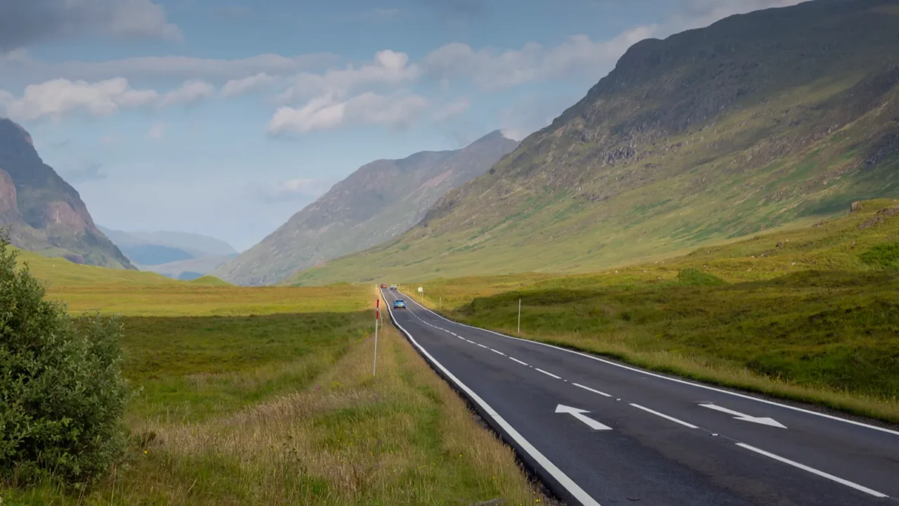 a82 road through glencoe in the scottish highlands