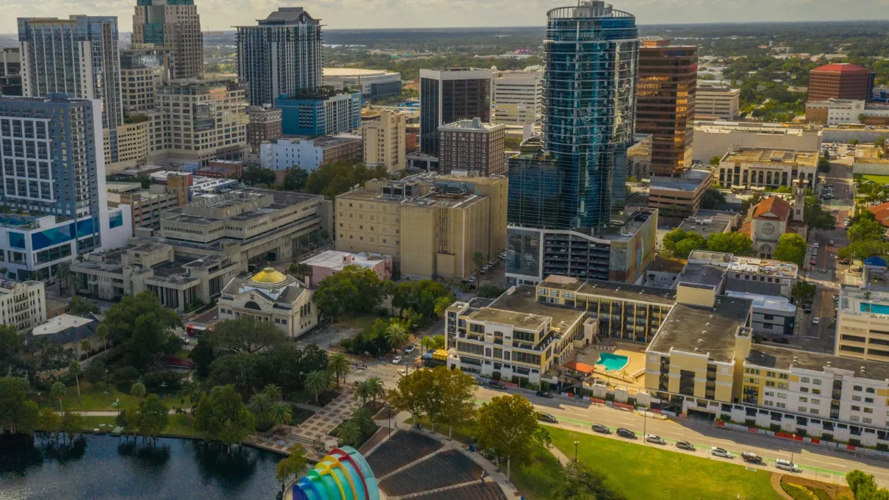 aerial photo downtown orlando florida usa lake eola heights business
