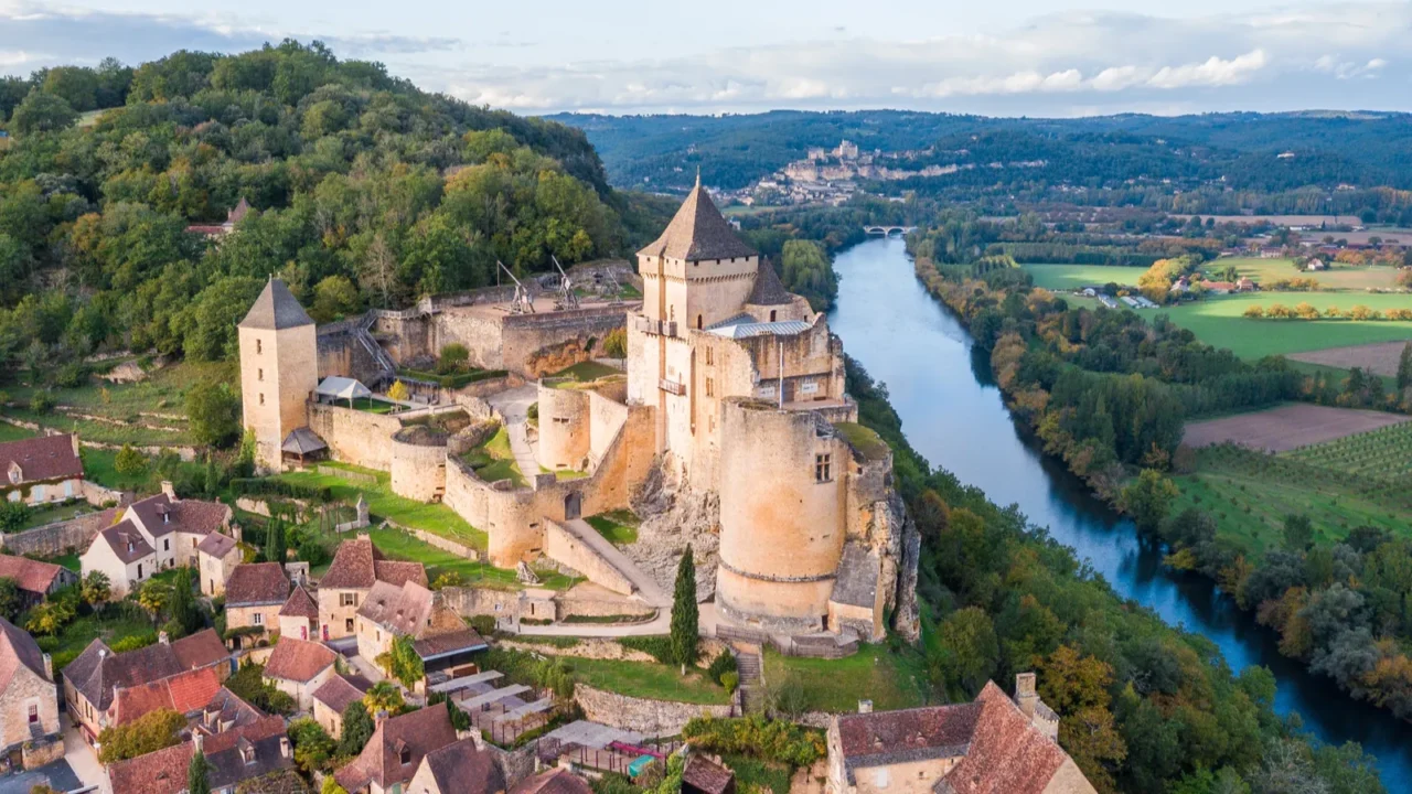 aerial view of castelnaud la chapelle town france