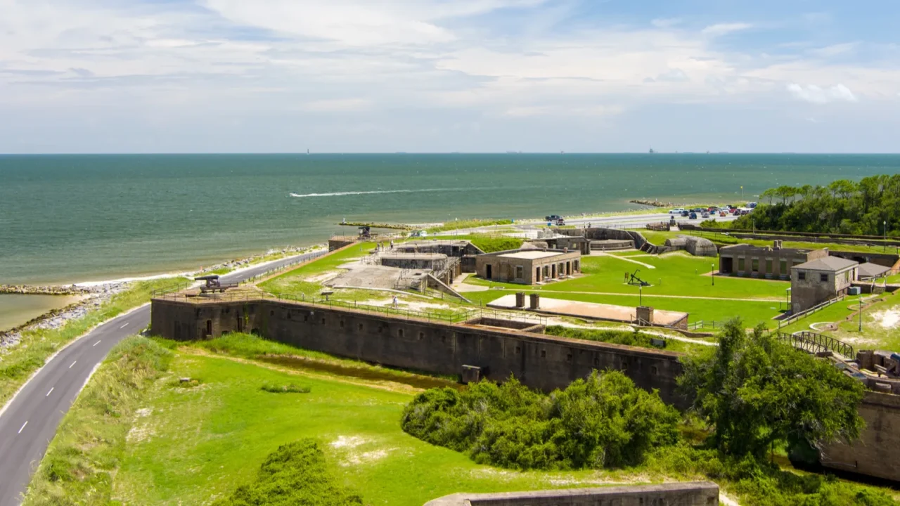 aerial view of fort gaines on the beach at dauphin