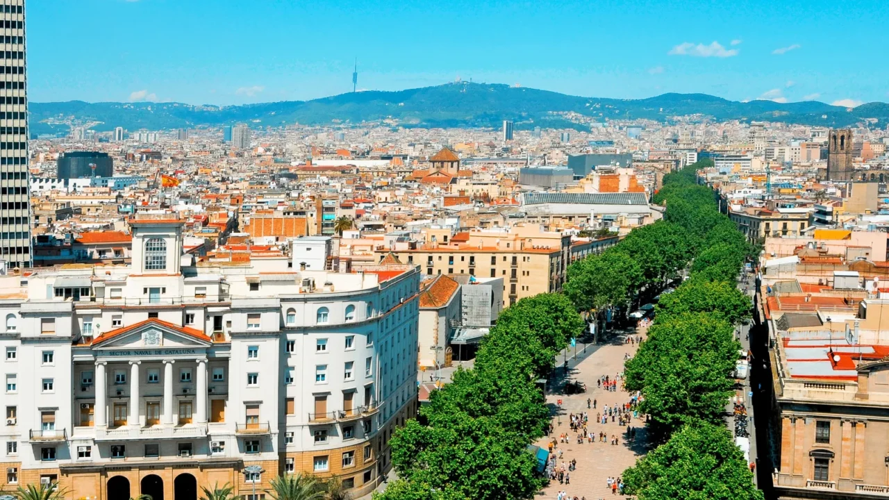 aerial view of la rambla of barcelona spain