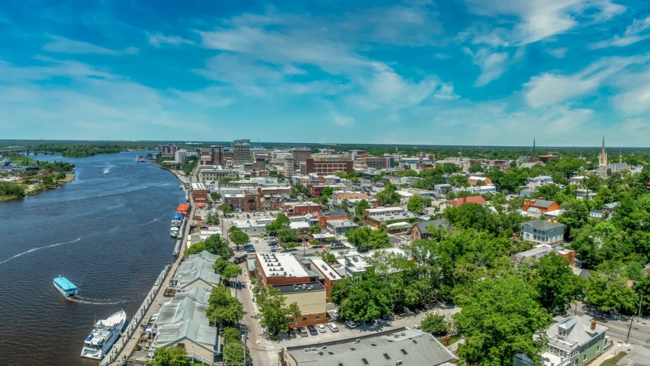 aerial view of wilmington north carolina historic district along the