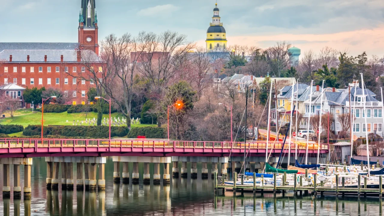 annapolis maryland usa state house and st marys church viewed