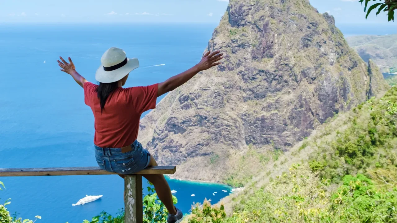 sian women hiking in the mountains of Saint Lucia Caribbean