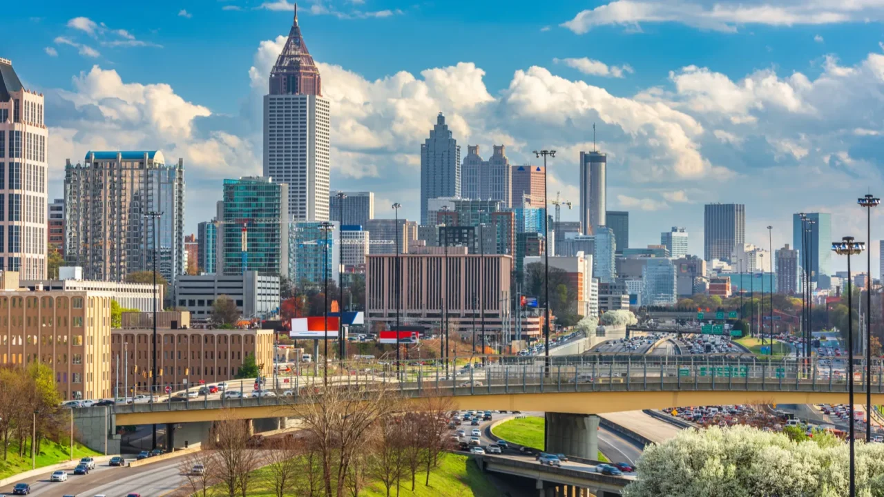 atlanta georgia usa downtown skyline on a spring day