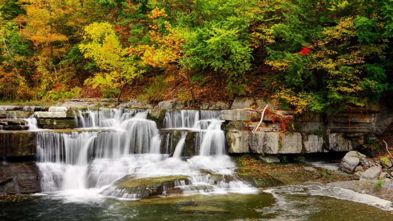A small waterfall at Taughannock Falls state park which is located in Ulysses New York.