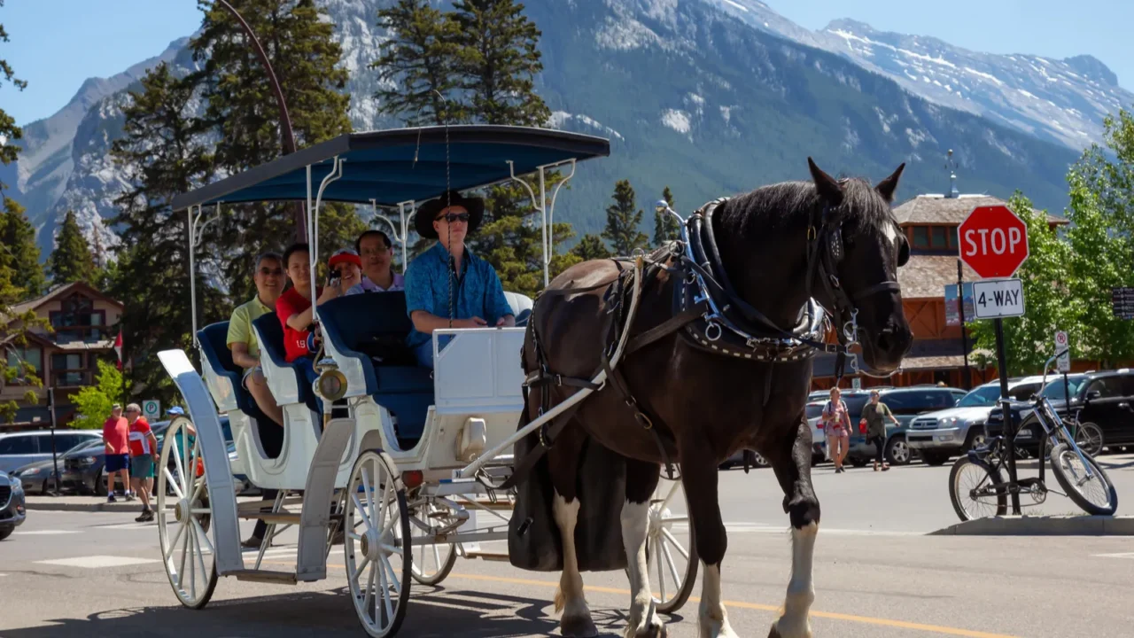 banff alberta canada june 20 2018 tourists are taking