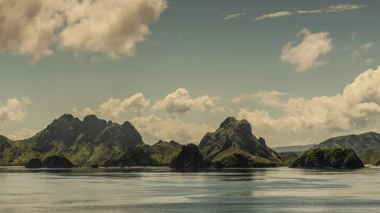 beaches and hill peaks on rinca island westside coast indonesia