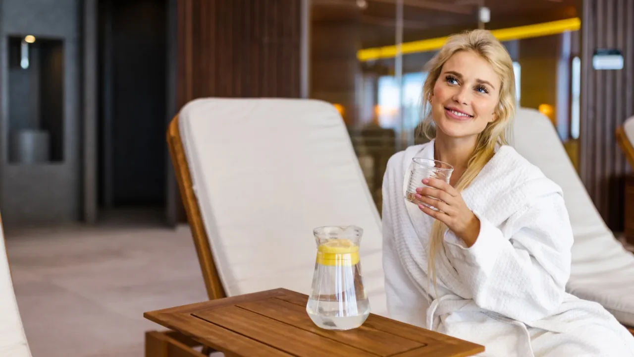beautiful woman relaxing in a beauty spa hotel  client