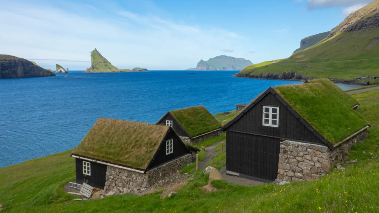 bour village typical grassroof houses and green mountains vag