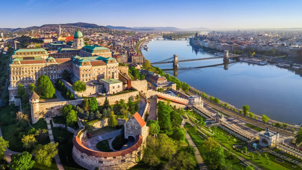 budapest hungary  aerial panoramic skyline view of buda castle