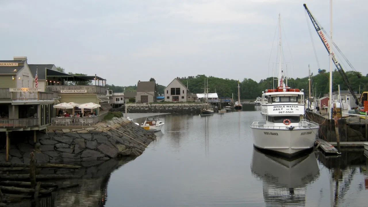 first chance whale watch boat at dock and the boathouse
