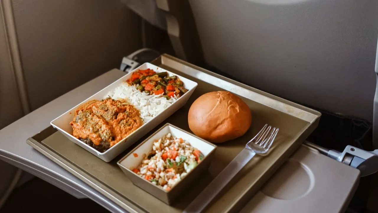 food on the plane rice and kari asian cuisine