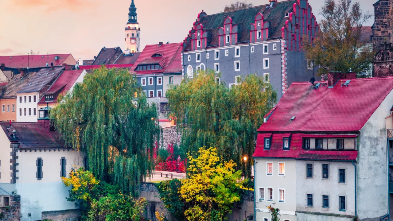 gorgeous autumn cityscape of gorlitz eastern germany europe spectacular sunrise