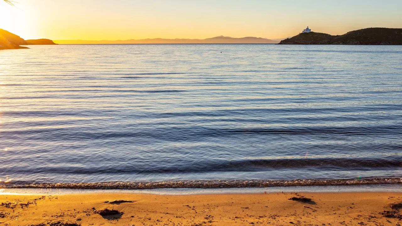 greece kea island sunset at the beach sun falling seascape