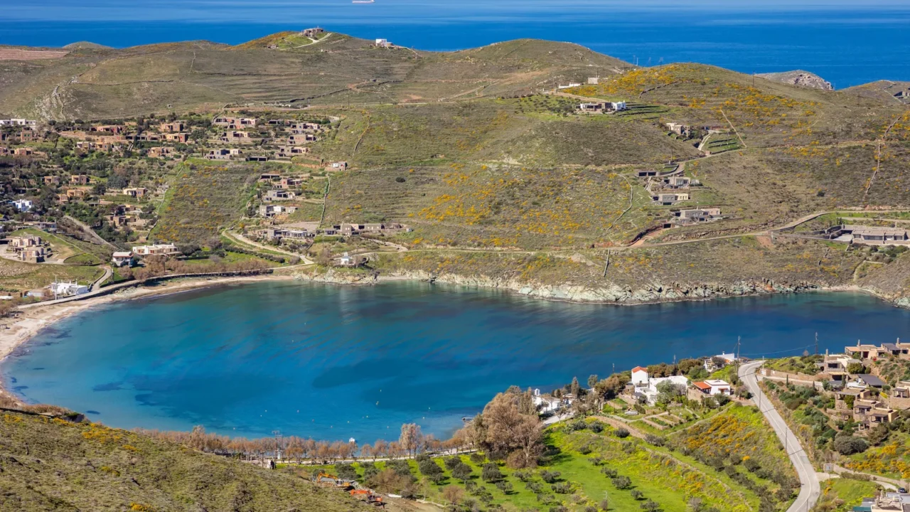 greece kea island otzias blue sea and sky landscape aerial