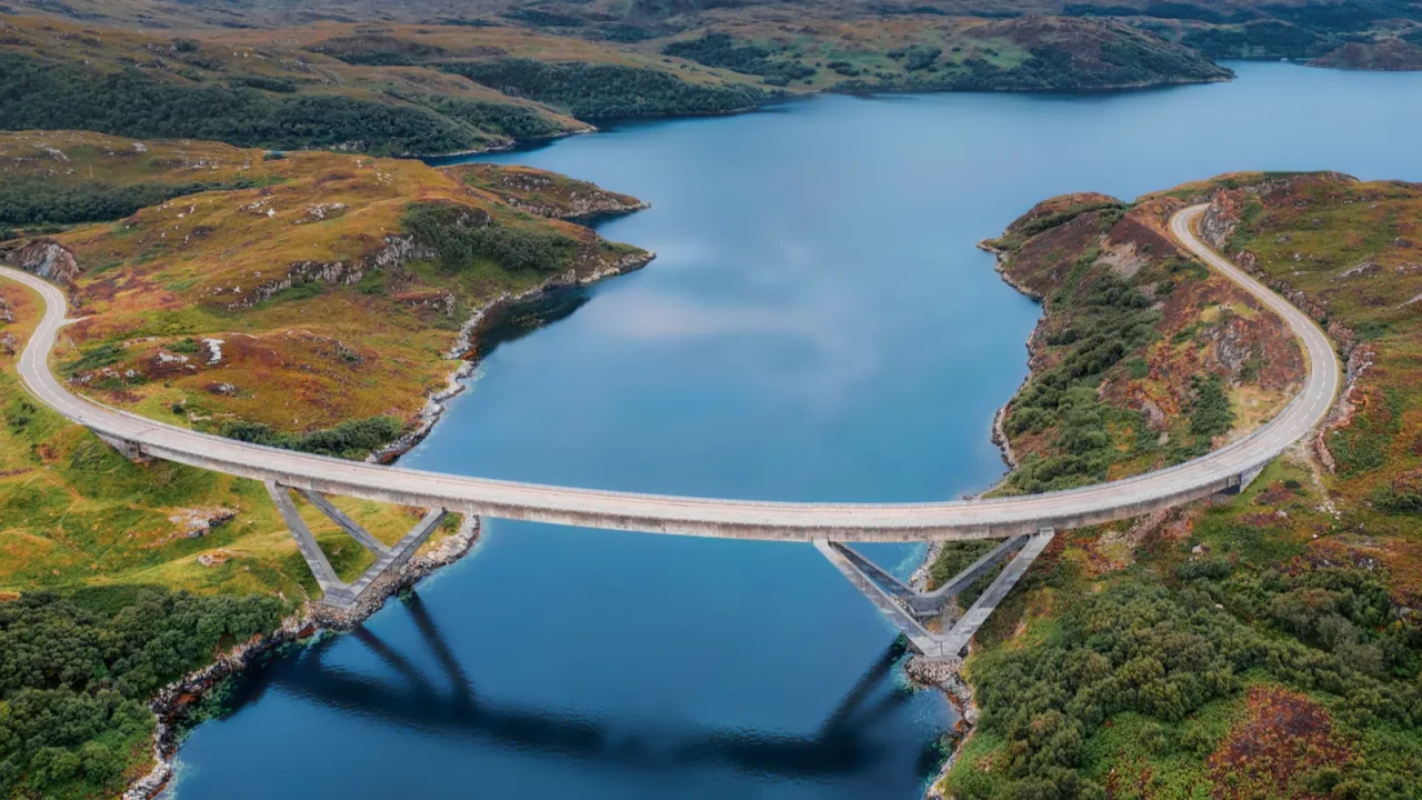 kylesku bridge along the nc500 in northern scotland taken in
