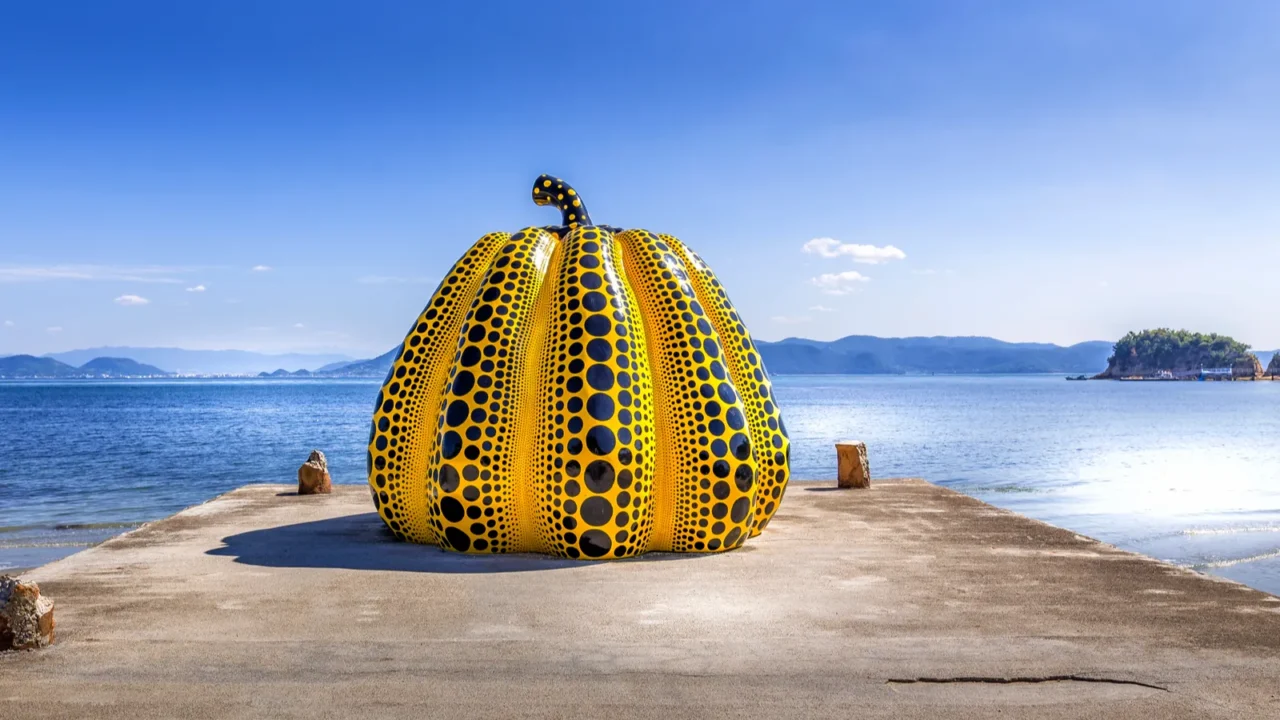 naoshima japan june 2 yayoi kusamas giant pumpkin sculpture