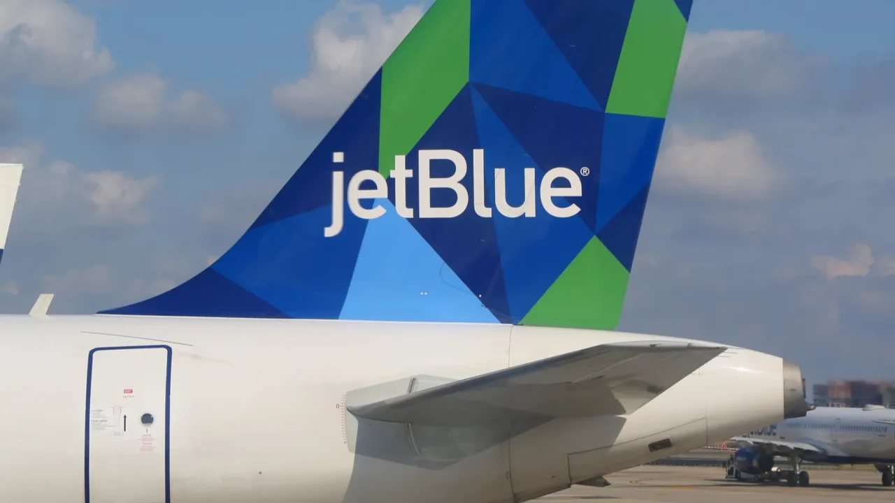 new york august 3 2019 jetblue plane tail fin at