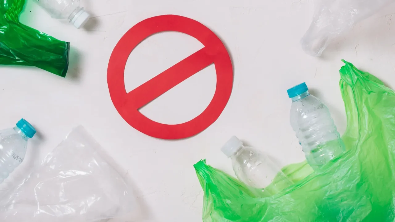 no plastic recycle concept plastic bottles stack to recycle on