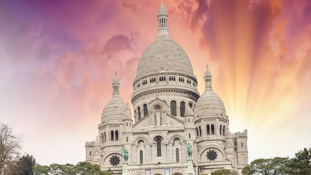 paris beautiful view of sacred heart cathedral in montmartre
