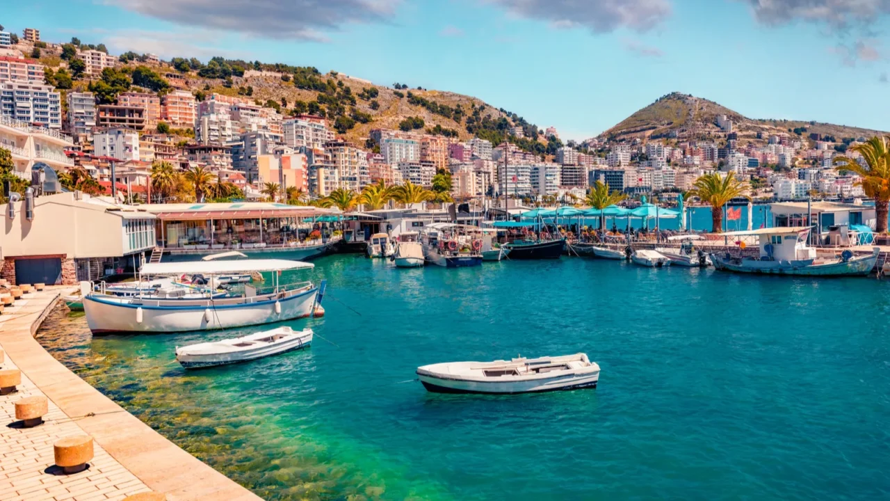 perfect spring cityscape of saranda port picturesque ioninian seascape bright