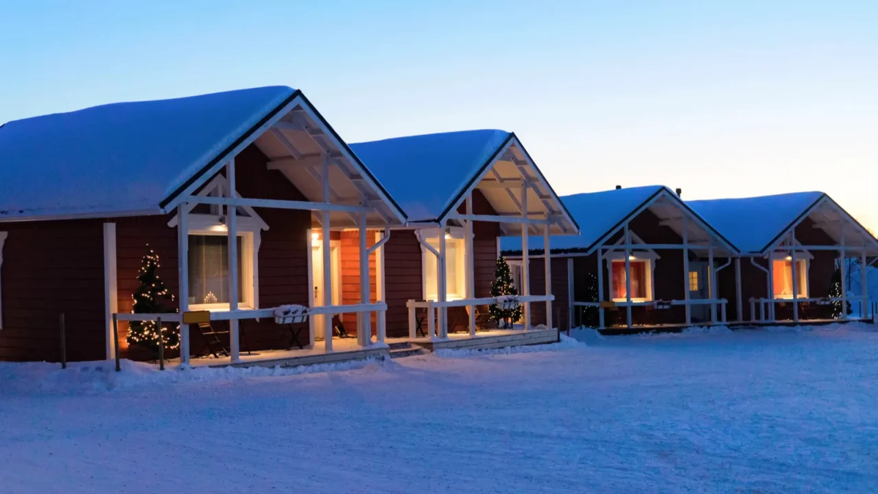 santa claus holiday village houses building in lapland